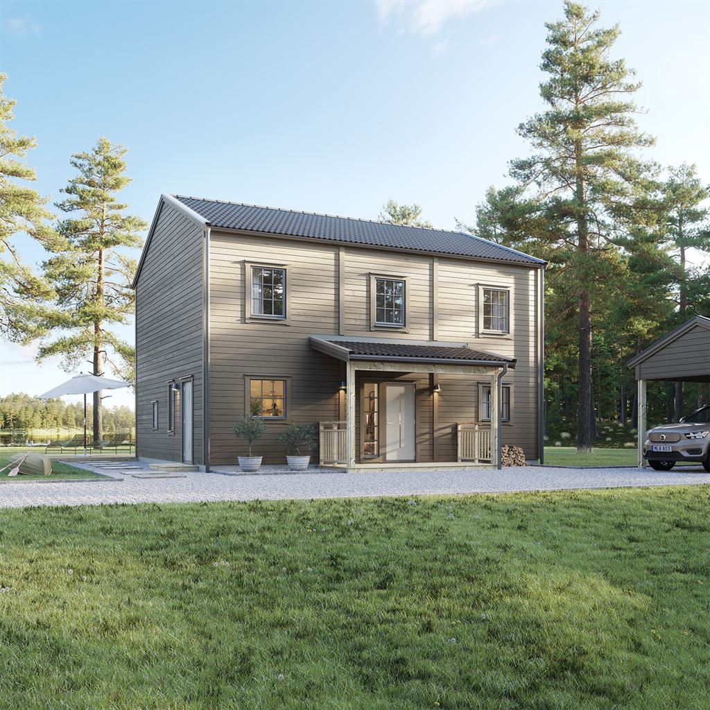 Brunt Villa Ellagård modern med entréveranda hjälmaren och carport